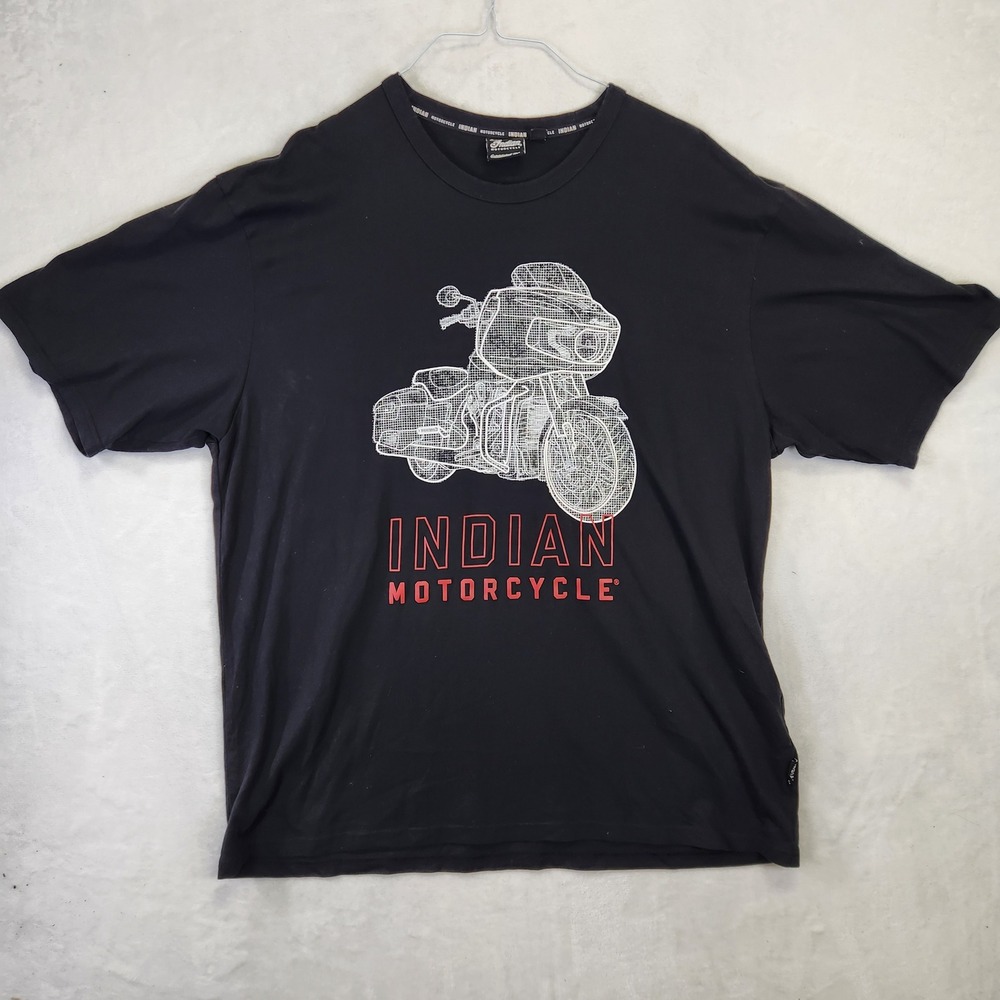 Indian Motorcycle Mens 2XL Black Graphic‎ T-Shirt Wireframe Bike Logo Tee
